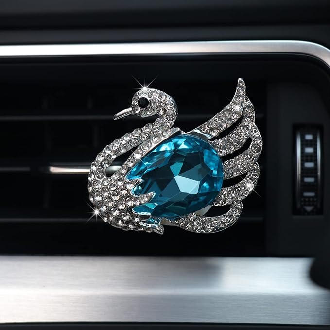 HungMieh 1PCS Bling Car Accessories for Women, Rhinestone Car Décor Interior, Car Charm Air Vent Clip with Pads for Fragrance (Swan Blue)