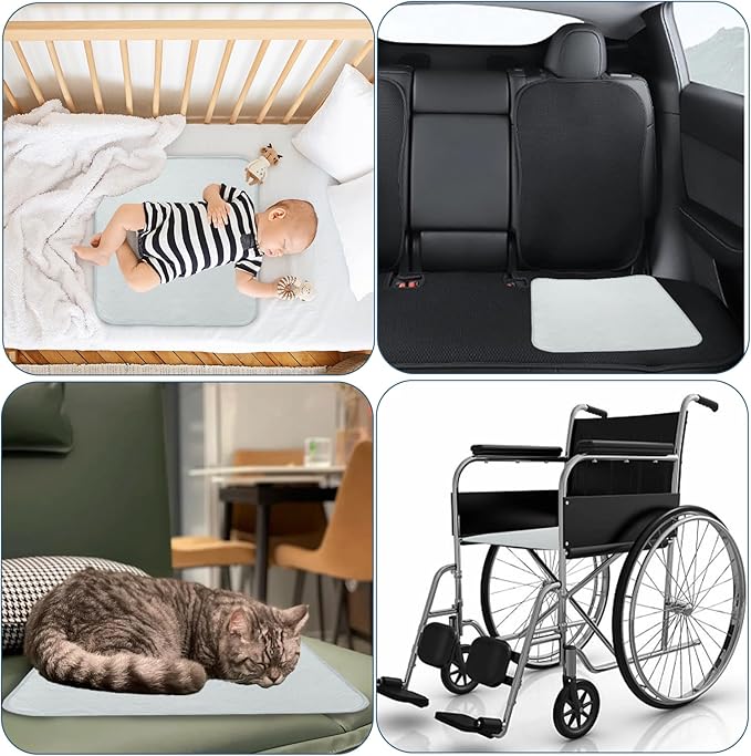 Waterproof Chair Pads for Incontinence, 4 Pack Reusable Seat Protector Pads 22" x 21", Absorbent Wheelchair Pad Covers, Washable Chair Pads for Adults, Kids & Pets - Grey
