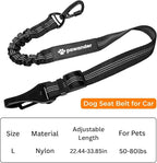 Dog Seat Belt for Car Seatbelt Clip or Hook Latch, Adjustable Reflective Bungee Dog Leash with Locking Zinc Alloy Carabiner, Elastic Buffer, Fits Most Cars/SUVs/Trucks (Black)