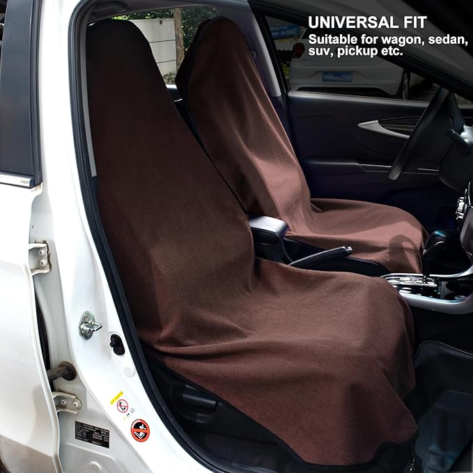 Waterproof Sweating Car Seat Cover for Post Gym Workout, Running, Swimming, Beach and Hiking, Universal Fit Non-Slip Bucket Seat Protector for Cars SUV Trucks, Machine Washable (Brown)