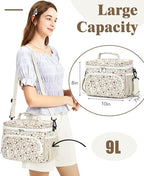 Insulated Lunch Bag for Men & Women, 9L Leakproof Lunch Box Soft Cooler Tote with 5 Pockets, 600D Oxford, EVA Lining, Adjustable Strap for Work, Picnic, Beach&Travel-Corduroy Small Flower
