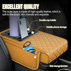 Hovom Car Center Console Cover, 13.39"×7.87"×2.76" Leather Armrest Cover for Cars, Memory Foam Armrest Pillow with Pocket, Cup Holder & Phone Slot, Universal Vehicle Arm Rest Cushion Pad (Orange)