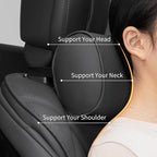 Car Headrest Pillow for Driving - Luxury Leather 100% Memory Foam, Ergonomic Neck Support - Universal Fit Head Rest Travel Pillow for Most Cars, Home & Office, Black, 1 Pack