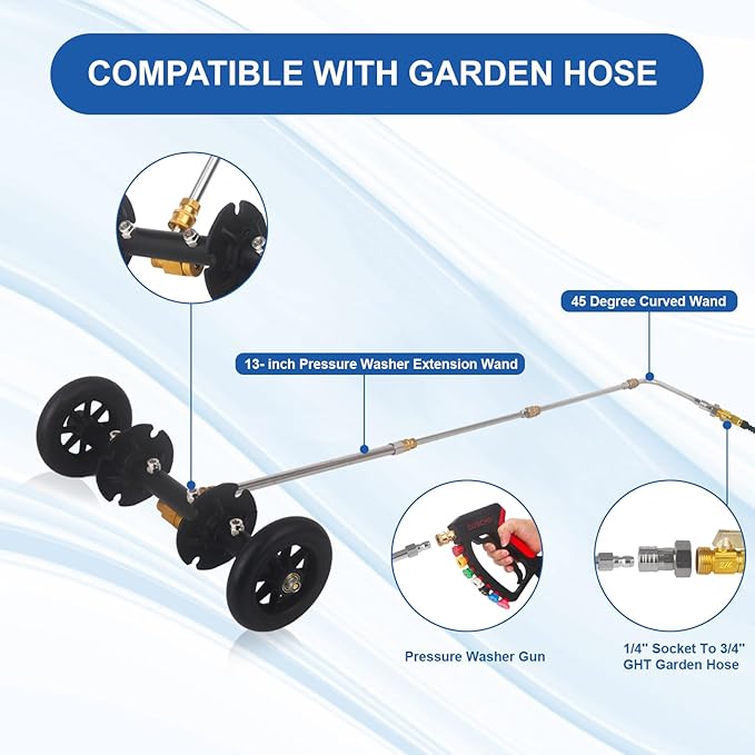DUSICHIN Undercarriage Cleaner Water Broom Pressure Washer Attachment, 16 Inches Undercarriage Washer, Pressure Washer Underbody Cleaner 4 Extension Wands 4 nozzles for Garden Hose Too DUS3202