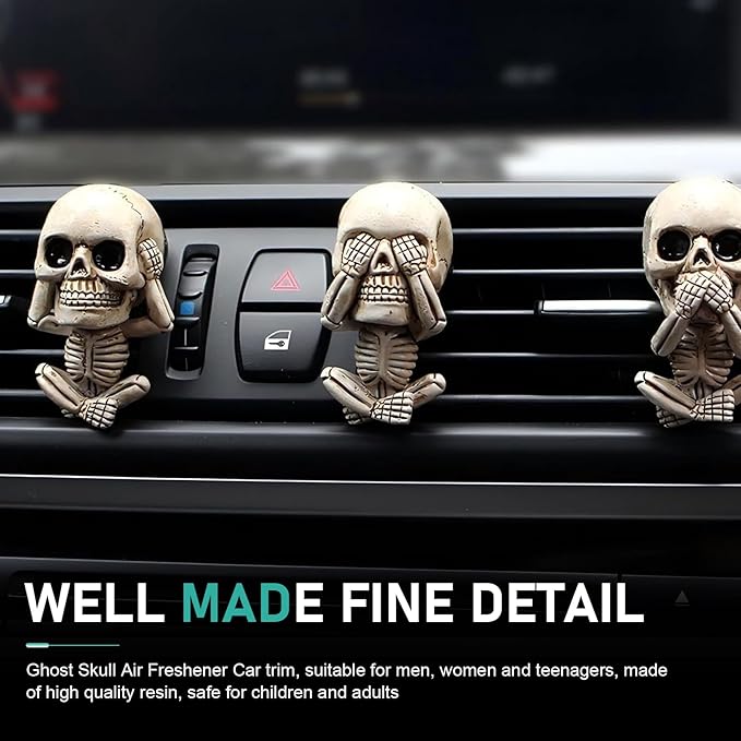3 PCS Skull Car Air Fresheners Vent Clips, Halloween Decor, Air Conditioner Outlet Diffuser, Horror Car Decorations Accessories