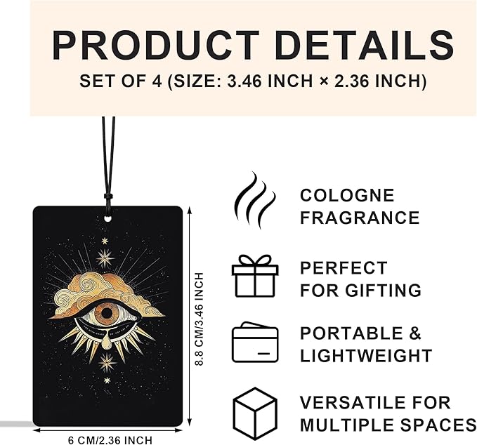 Witchy Starry Night Celestial Car Air Freshener 4 Pcs, Mystical Abstract Sun and Moon Astrology Air Freshener Hanging for Cars Books Closet Drawer, Gothic Car Accessories for Women Men