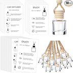 Boao 50 Sets Hanging Car Air Freshener Diffuser Bottles with 2 x 3.54 Inch Car Diffuser Instructions Cards for Empty Essential Oil Bottles(White Card,Cylindrical)