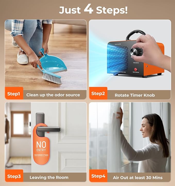 Ozone Generator, 48,000mg/h High Capacity O3 Machine for Large Spaces Up to 4,000 Sq Ft, Portable Odor Eliminator for Car, Home, Basement, Smoke, Pets, and Commercial Use, Orange