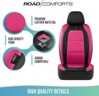 Road Comforts Car Seat Cover, Leather Car Seat Cover Full Set, Automotive Seat Covers, Airbag Compatible Universal Fit for Most Cars (Hot Pink)