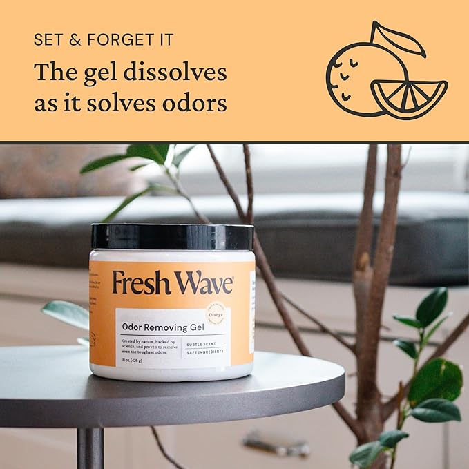 Fresh Wave Orange Odor Removing Gel, 15 oz., Pack of 2 | Odor Absorbers for Home | Safer Odor Relief | Natural Plant-Based Odor Eliminator | Every 15 oz. lasts 30-60 Days | For Cooking, Trash & Pets