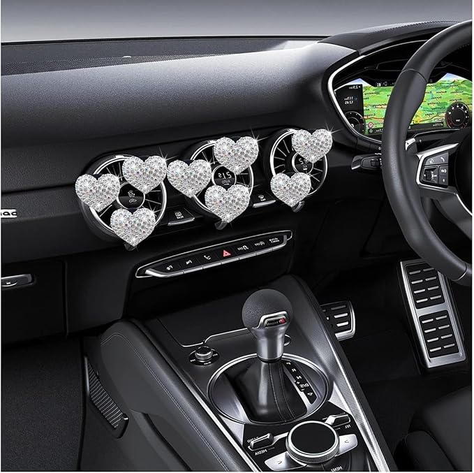 8Pcs Silver Bling Heart Air Vent Clips, Crystal Heart Air Fresheners Vent Clips Car Diffuser Vent Clip Rhinestone Car Decoration Car Interior Decor Cute Car Accessories for Women，Interior Accessories