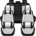 Car Seat Covers Compatible with Toyota Camry 2012-2026 Durable Waterproof Automotive Seat Covers Stretchable Fabric Material,Airbag Compatibility,Nappa Leather(Black White,Full Set with Pillow)