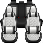 Car Seat Covers Compatible with Toyota Camry 2012-2026 Durable Waterproof Automotive Seat Covers Stretchable Fabric Material,Airbag Compatibility,Nappa Leather(Black White,Full Set with Pillow)