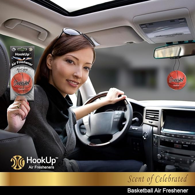 Basketball Car Air Freshener by HookUp - 2 Pack - Black Gold Scent (Extra Strong) | Unique Basketball Gift for Players, Coach, Fans | Hanging Car Accessory with Long Lasting Fresheners Smell