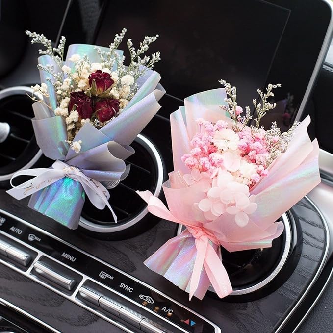 Pink Mini Dried Flowers Bouquet for Car Air Vent Clips, Air Outlet Perfume Decoration, Flower Gifts for Her Car FlowerVent Clips Air Fresheners Interior Accessories Automotive