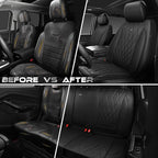 CAR PASS Leather Seat Covers Full Set, Luxury Seat Protector for Cars, Waterproof PU 5-Seat Car Seat Covers Universal for SUV Sedan Truck, Airbag Compatible & Anti-Slip, Solid Black