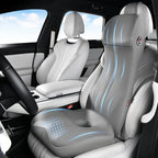 Coverado Memory Foam Car Seat Cushion and Lumbar Support Headrest Pillow, 2-in-1 Integrated Ergonomic Back Support Neck Pillow, Breathable Seat Cushion for Sciatica Back Tailbone Pain Relief, Gray