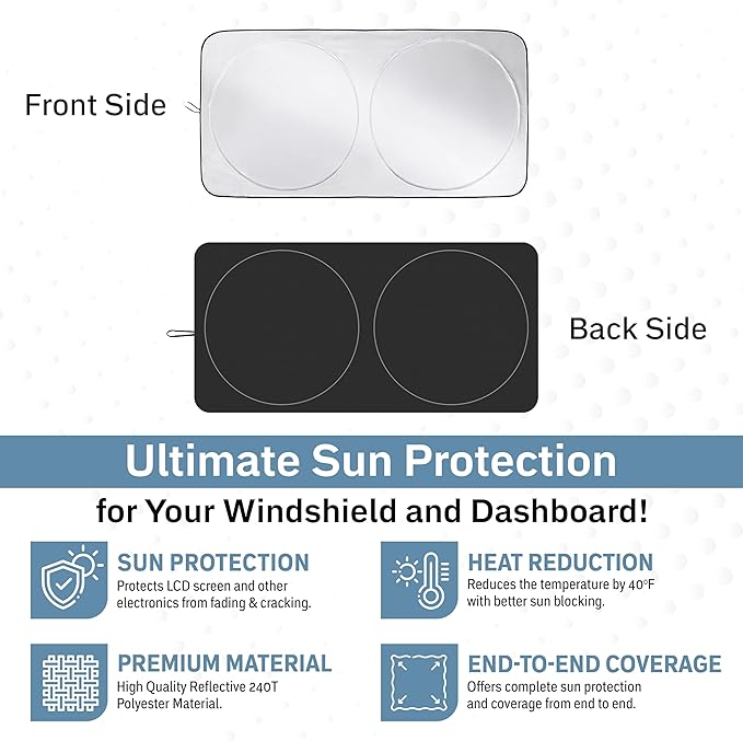 Foldable Car Windshield Sun Shade – 280T Thickened Reflective UV & Heat Shield with Storage Bag, Keeps Interior Cool, Universal Fit for Sedans, SUVs & Trucks – Medium (64" x 32")