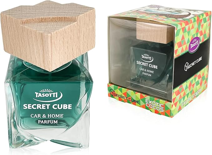 Tasotti Car Air Freshener, Luxury Perfume for Car and Home, Long-Lasting Air Freshener and Odor Eliminator, Secret Cube Collection (Exotic Cocos)
