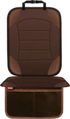 Sinvitron Car Seat Protector for Child Car Seat, Waterproof Car Seat Cover for Leather and Fabric Seats, 2 Mesh Pockets, Non-Slip Bottom, Thick Padding Cushion(1 Pack, Brown)