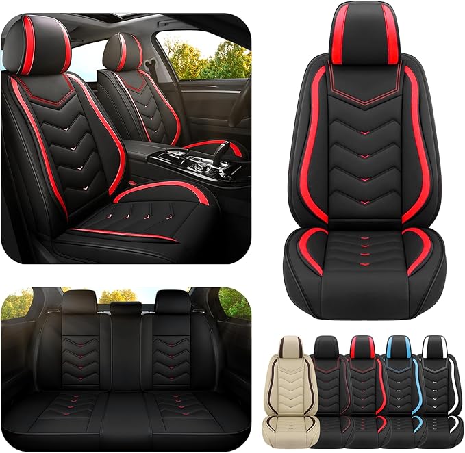 Car Seat Covers for Hyundai Sonata 2002-2026, Premium Nappa Leather Car Seat Cover, Stylish Sport Seat Covers， Automobile Seat Cover Sets.(Standard 5 Seats/Black Red)