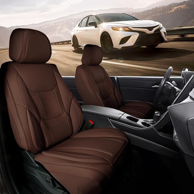 Coverland Custom Fit Car Seat Covers for Car Compatible with [Accord, Camry, Malibu, Focus, Taurus, Yaris, Golf] Premium Waterproof Non-Slip Interior Seat Protector [Front Dark Brown- Size Chart A21]