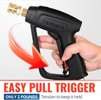YAMATIC Short Pressure Washer Gun with Stainless Steel Swivel 3/8" Quick Connector, Power Washer Handle with Easy Pull Trigger Replacement for Ryobi, Simpson, Craftsman, DeWalt, 4000 PSI