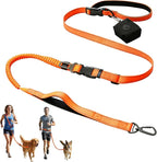 6-in-1 Hands-Free Dog Leash, Waist & Crossbody Bungee Lead with Dual Padded Handles, Bungee Shock Absorbing, Seat Belt Buckle, Reflective for Small Medium Large Dogs, Orange