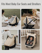 Blissful Diary Baby Car Seat Cover, Extra Large Mesh Window, Breathable Muslin Cotton, Infant Windproof Canopy, Must-Have Baby Gift - Sunshine