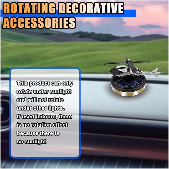 Helicopter Car Air Fresheners - Solar Rotating, Creative Perfume Decoration, Airplane Fragrance Diffuser for Home, Office (Gold)