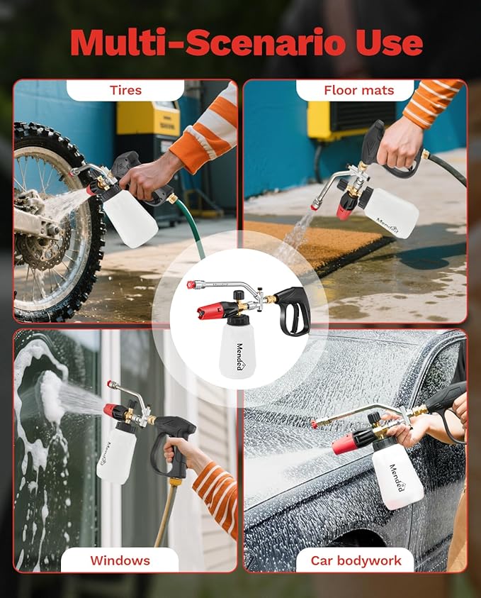 Sakertool Foam Cannon Dual Connector Accessory for Pressure Washer Kit,Car Wash Foam Gun - Power Washer Accessories Gun with Foam Cannon Dual Connector for cleaning - 5 Power Washer Sprayer Nozzles