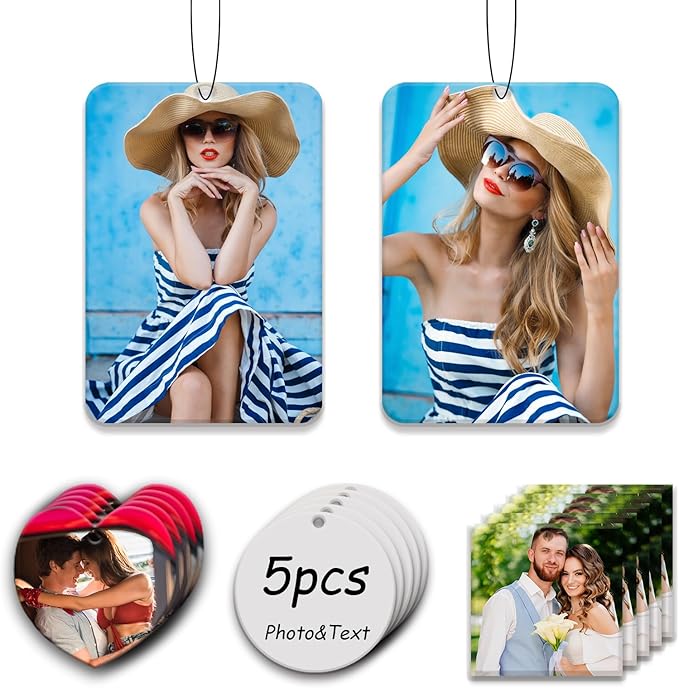 5Pcs Custom Air Fresheners with Picture, Customized Photo Air freshener for Car Personalized Double Sided Hanging Air Freshener Car for Bedroom Bathroom Gifts for Him (5pcs-Rectangle)