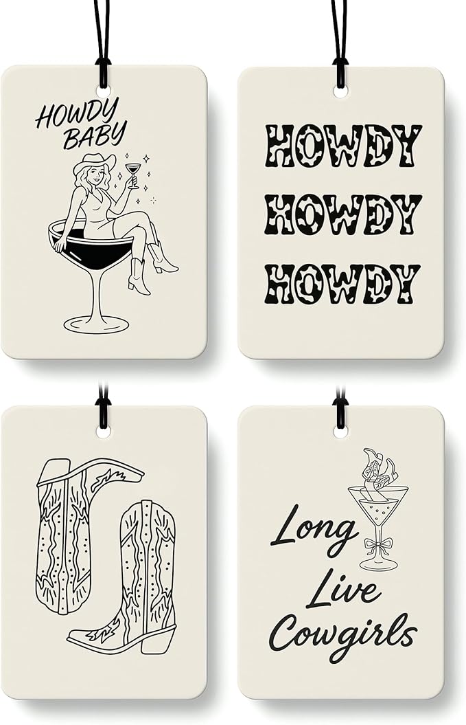 Western Cowgirl Cocktail Cologne Car Air Freshener 4 Pcs, Trendy Cowgirl Boots Cocktail Hanging Air Freshener for Cars Bathroom Dorm Books Decor, Western Accessories Gifts for Women Girls