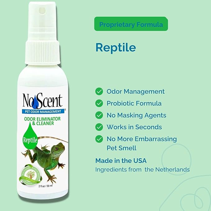 No Scent Reptile Tank Cleaner Spray & Pet Odor Management for Bearded Dragon, Turtle, Lizard Terrarium Freshener (2 Fl Oz / 59 mL)