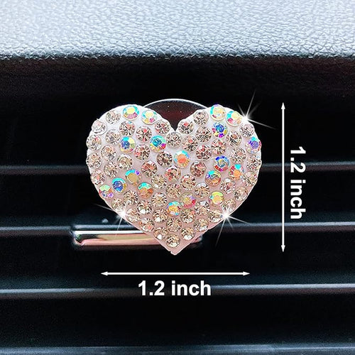 2 Pieces Bling Heart Air Vent Clips Rhinestone Car Air Freshener Clip Crystal Car Air Outlet Decorations Charm Car Inter Decor Accessories for Girls Women