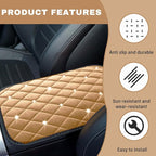 Bling Car Center Console Cover, Soft Fluffy Armrest Seat Box Cushion Pad, Crystal Diamond Arm Rest Protection Mat, Automotive Interior Decoration Accessories for Most Vehicles (Beige)