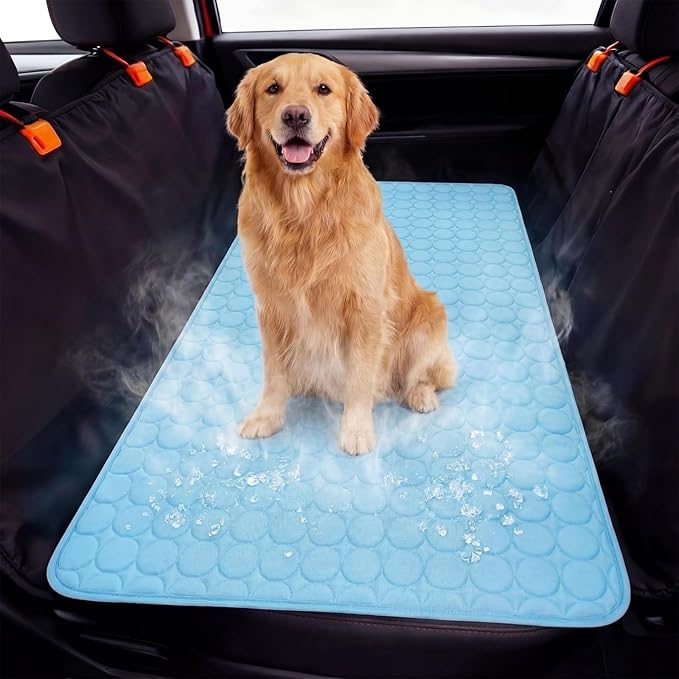 54"x24.8" Dog Cooling Mat for Car Back Seat, Ice Silk Pet Bed Mat, Non Slip Summer Cooling Pad for Dogs and Cats, Fits Backseat Extenders Protector, Trucks, Suvs, Indoor & Outdoor (Sky Blue)