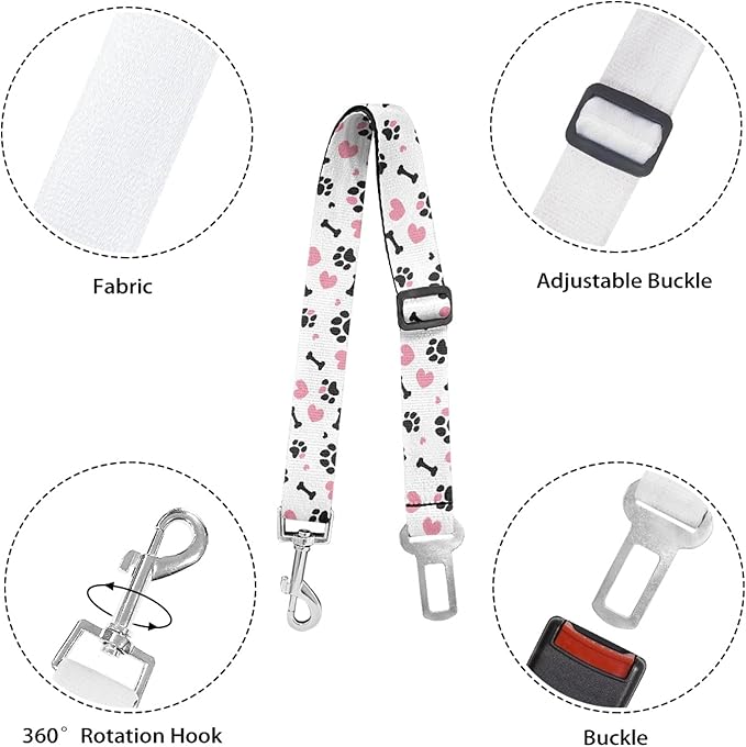 Cute Design 2-Pack Set Adjustable Pet Cat Dog Car Seat Belt, Adjustable Buckle Pet Car Harness Fabric Lanyard from 22 to 38 Inches Seatbelt Leash (Daliy Dog-Two Piece in one Set)