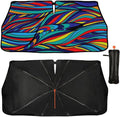 Neon Wave Print Car Sunshade Umbrella Colorful Neon Windshield Sun Shade for Car Retractable Umbrella Sunshades for Front Window Sun Shades Cover Visor Portector Block UV Ray