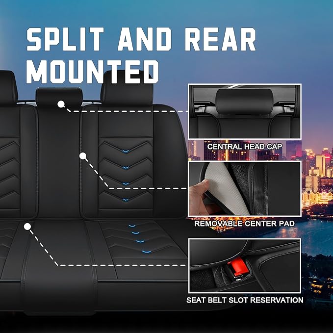 CTDS Car Seat Covers for Hyundai Kona 2018-2026, Stylish Sport Seat Cover, Premium Nappa Leather Car Seat Cover. Automobile Seat Covers Sets.(Standard 5 Seats/Black Blue)