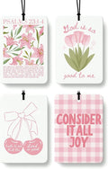 Preppy Pink Floral Cherry Christian Car Air Freshener 4 Pcs, Coquette Girly Religious Hanging Air Freshener for Cars Closet Drawer Books, Cute Christian Car Accessories Mirror Decor for Women