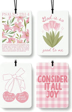 Preppy Pink Floral Cherry Christian Car Air Freshener 4 Pcs, Coquette Girly Religious Hanging Air Freshener for Cars Closet Drawer Books, Cute Christian Car Accessories Mirror Decor for Women