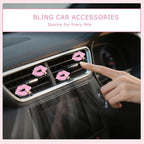 Pink Air Vent Clips Car Air freshener 4pcs Dazzling Lips Lipstick Bling Car Interior Decorations Accessories for Women Teens Girly Refillable Diffusers