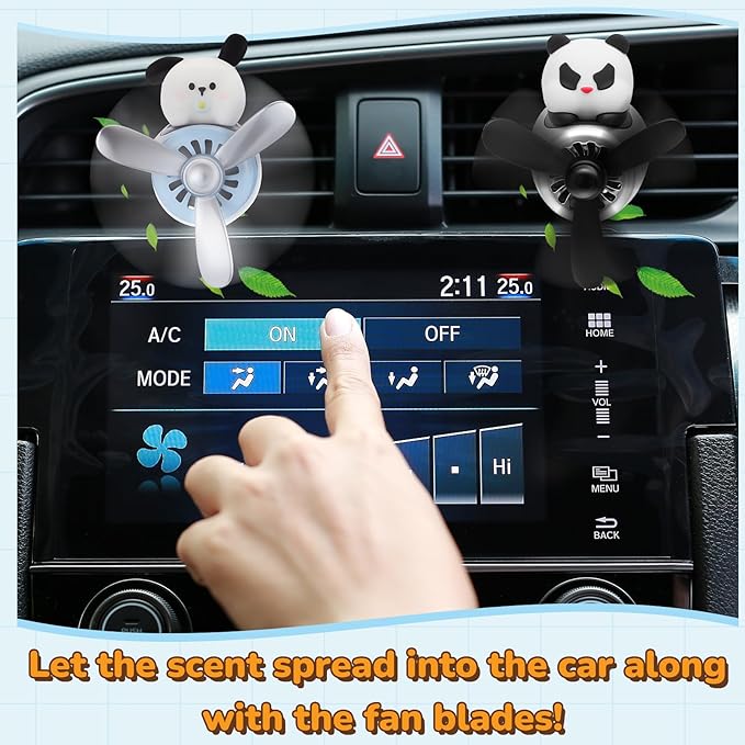 Tallew 2 Pack Car Air Freshener Cute Dog & Panda Car Vent Clip Diffuser with Rotating Propeller Outlet Vent Easy to Install Included 2 Scents Aroma Tablets Aromatherapy Ornament Auto Accessories