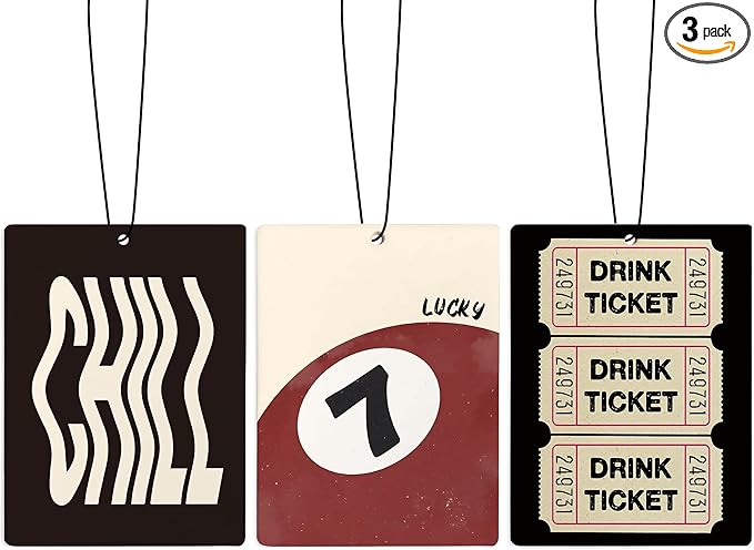Trendy Retro Air Freshener for Car, Funky Y2K Drink Ticket Lucky 7 Ball Chill Air Freshener Hanging 3 Pcs for Cars Closet Drawer or Books, Vintage Cute Car Accessories Mirror Decor for Women Men