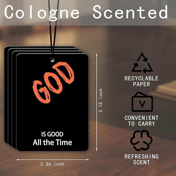 God Is Good Car Air Freshener 4 Pcs, Christian Religious Quote Scented Hanging Decor for Women Men, Vehicles Home Church, Faith Based Mirror Gift