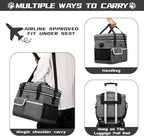 BAGLHER Dog Travel Bag for Supplies - Double-Layer Airline Approved Weekend Pet Travel Organizer Set for Dog and Cat Tote with 2 Pet Food Containers and 2 Collapsible Silicone Bowls Grey