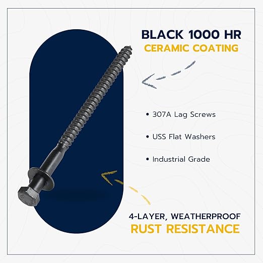 1/4 x 6 (50 Pack) Lag Screw Kit, 50 Screws and 50 Washers, Ceramic Black Ruspert Coating for Exterior Use, Meets ASTM A307 and ASME B18.2.1, Industrial/Commerical Grade by Makers Bolt