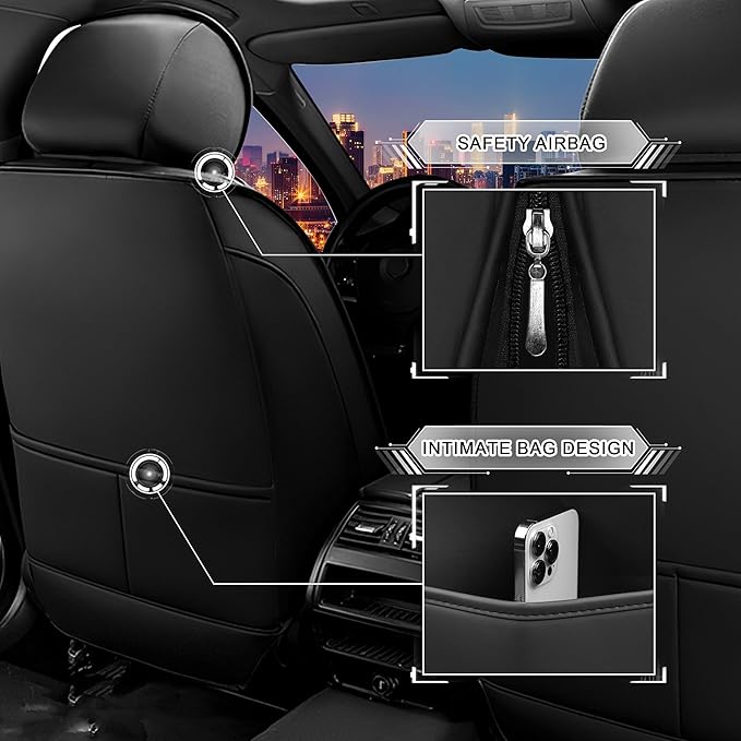 CTDS Car Seat Covers for Nissan Altima 2001-2026, Stylish Sport Seat Cover, Premium Nappa Leather Car Seat Cover. Automobile Seat Covers Sets.(Luxury 2 Seats/Black)