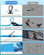 Hands Free Dog Leash, Multifunctional Crossbody Leash, Long Waist Dog Belt with Car Safety Buckle and Double-Sided Reflective Stitches（Blue 5.3-7.9ft-Medium）